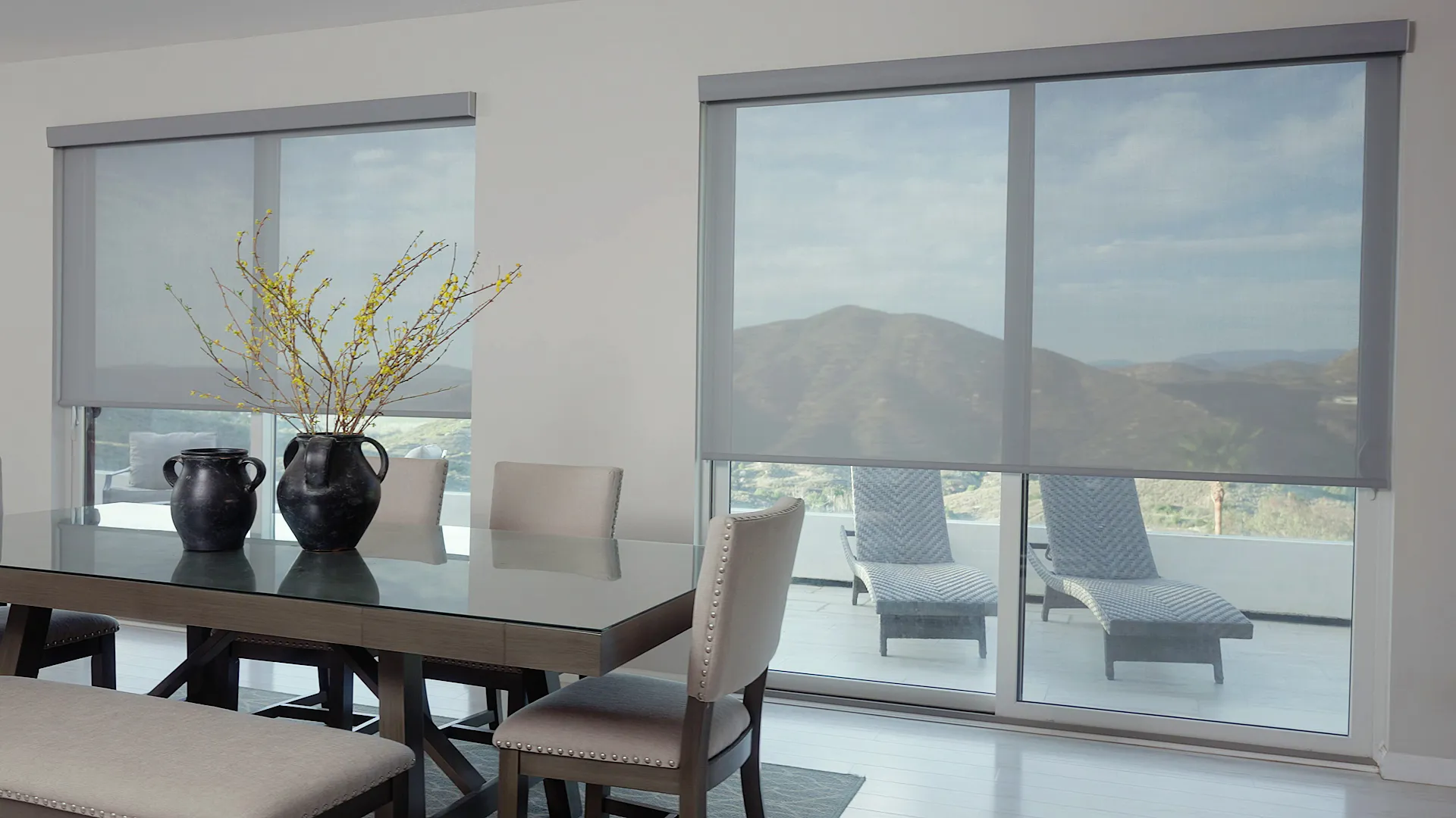 Solar shades in a modern dining room